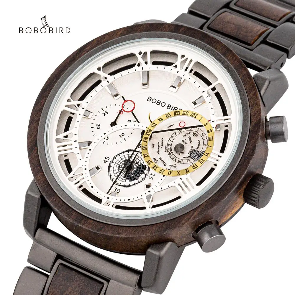 Men Watch BOBO BIRD Three-dimensional Hollow Design Military Waterproof  Wooden Wristwatch Japanese Movement Dual Stopwatch reloj - AliExpress
