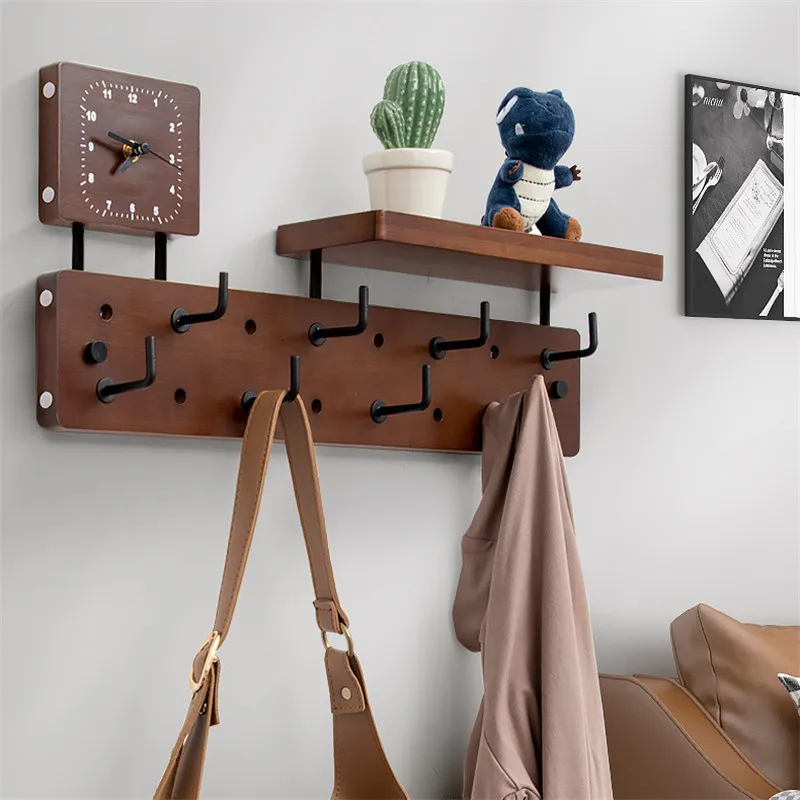 

Wall Mount Rack Creative Combination Shelf Coat Hooks Living Room Decorative Wall Shelf Wooden Wall Tray Holder Home Organizer