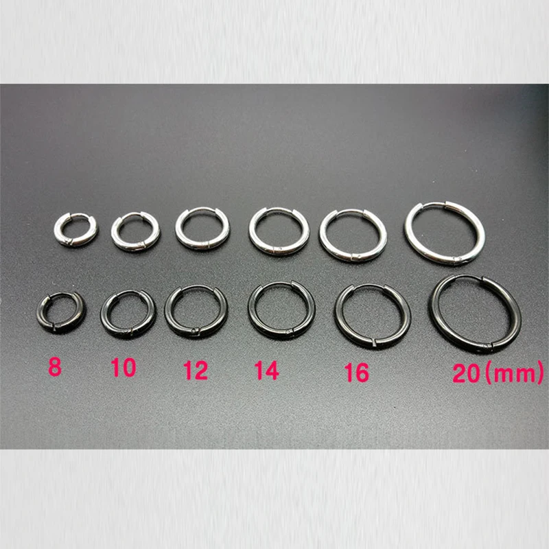 1 pair Dia 8/10/12/14/16mm Stainless Steel Hoop Earrings for Women/Men Round Circle Earring Piercing Anti-allergic Ear Buckle