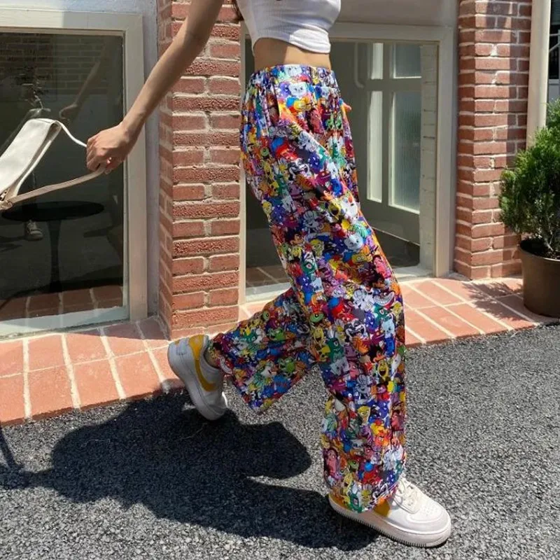 Cartoon Printing Pants for Women Fashion Chic Casual Trousers