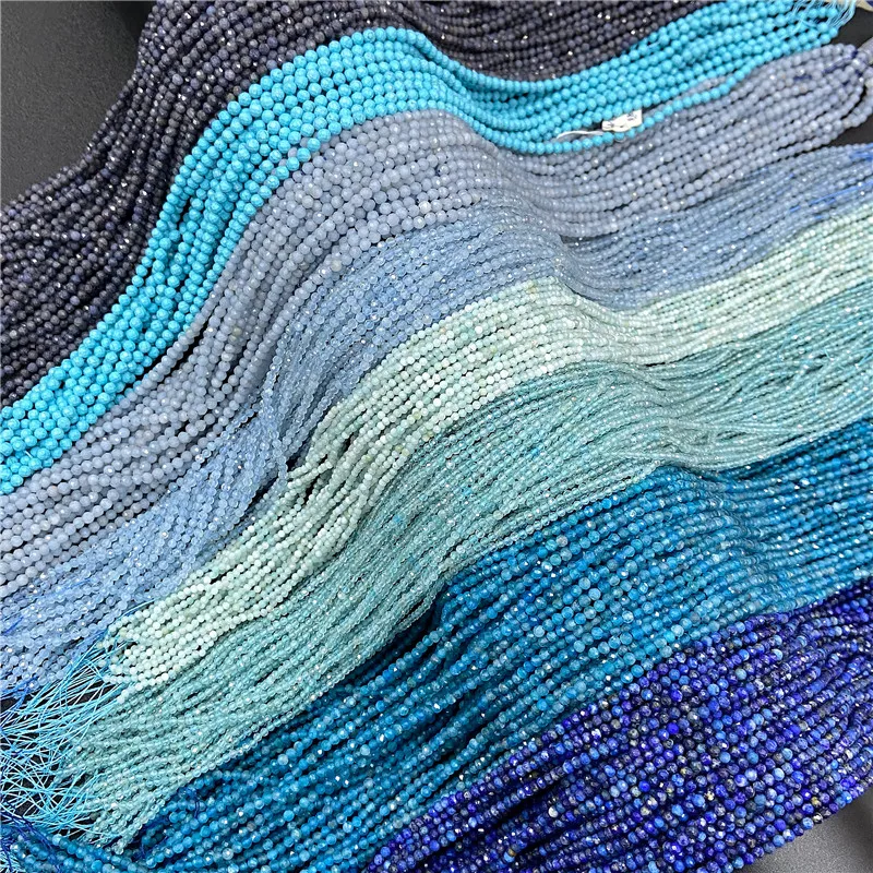 

2024 New 2mm 3mm Natural Stone Beads Blue Quartzs Crystal Turquois Aquamarines Beads For Beadwork DIY Bracelet Accessories 38CM