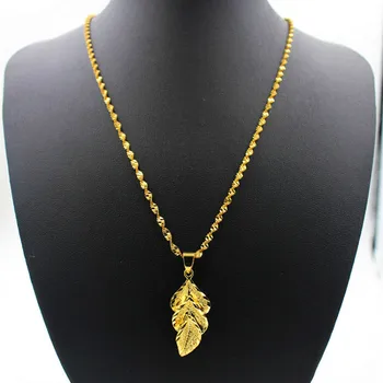 

Dubai 24K Gold Necklaces for Women New Simple Gold Leaves Necklaces Singapore Twisted Chain Pendant statement Necklace Gifts