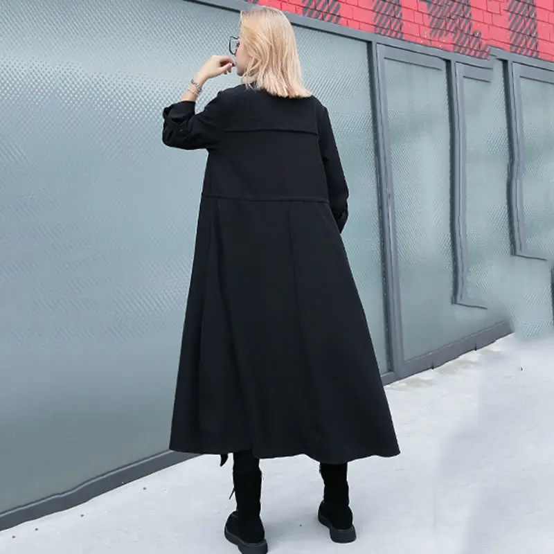 [XITAO] Новая Женская корейская мода Лето Асимметричный открытый стежок отложной воротник длинный рукав карман повседневный Тренч DLL3526