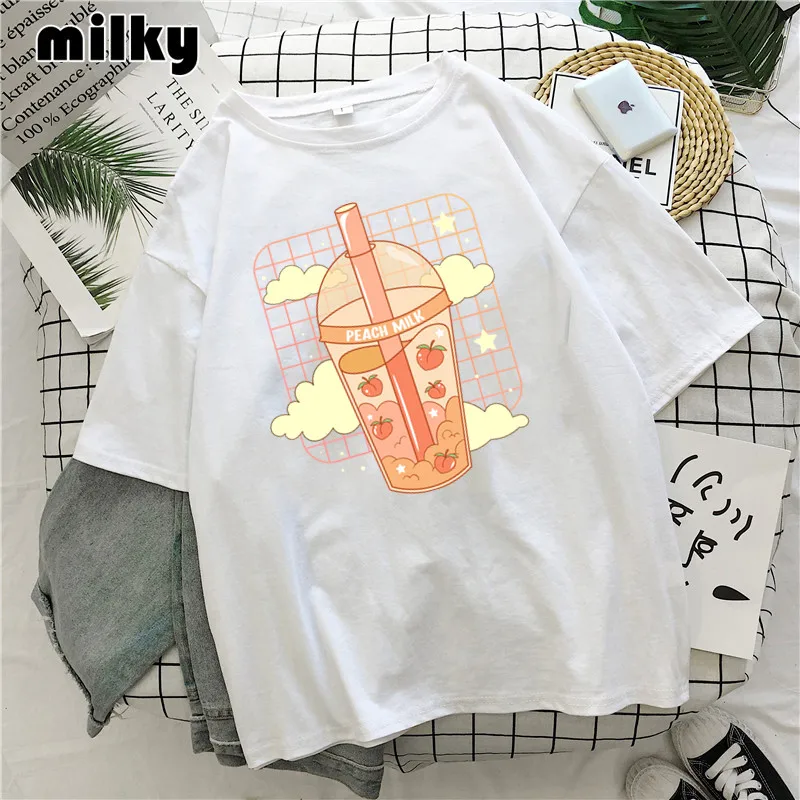 

Sweet Peach Japan Aesthetic Grunge T-Shirt Women Harajuku Cute Kawaii tee shirt Summer Casual Cartoon Tops Fashion kpop t shirt