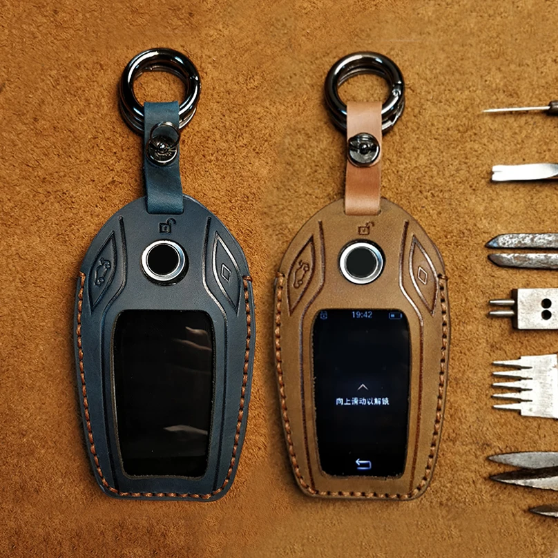 

For BMW 7 Series 740 6 Series GT 5 Series 530i X3 Display Key Genuine Leather Car Key Case Cover Holder Bag Remote Key