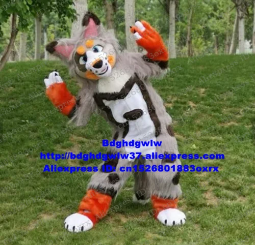 Серый длинный мех Fursuit пушистый Собака Хаски волк костюм лисы-маскота взрослый