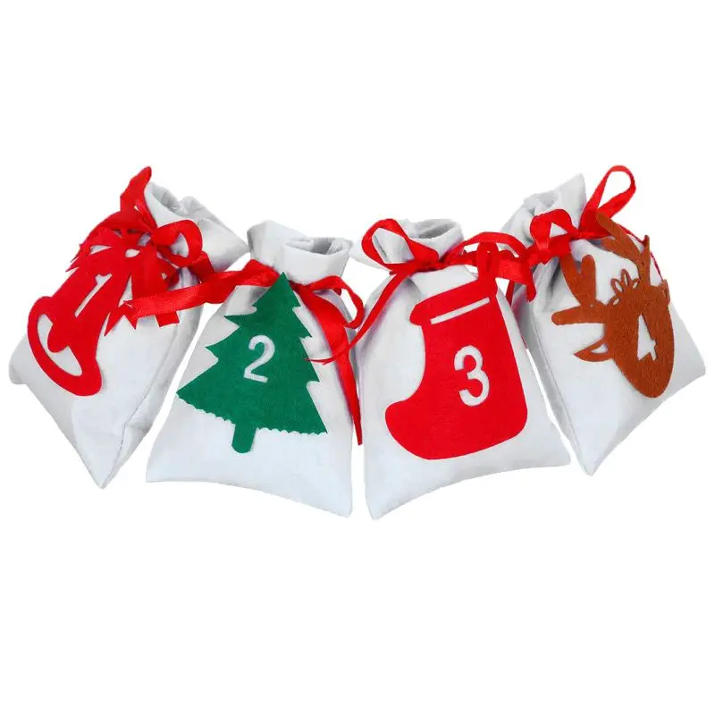 Christmas Advent Calendars 24 Days Countdown Calendar Hanging Felt Drawstring Gift Bags For Xmas Tree Holiday Party Decoration