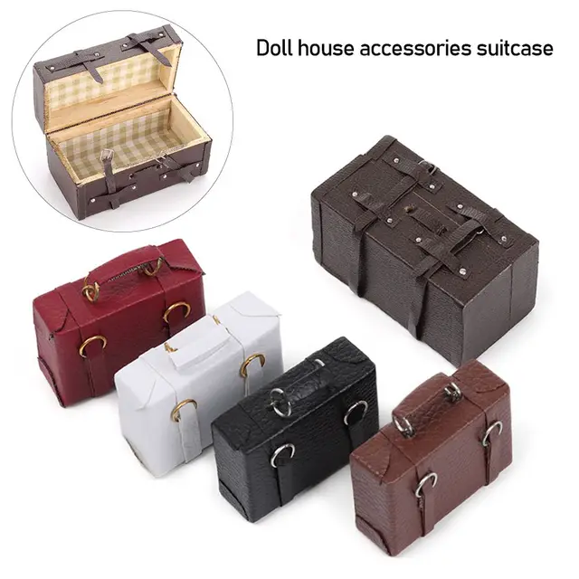 1pcs 1/12 Dollhouse Miniature Vintage Leather Wood Suitcase Mini Doll Luggage Box Pretend Play Furniture Toys Accessories 1