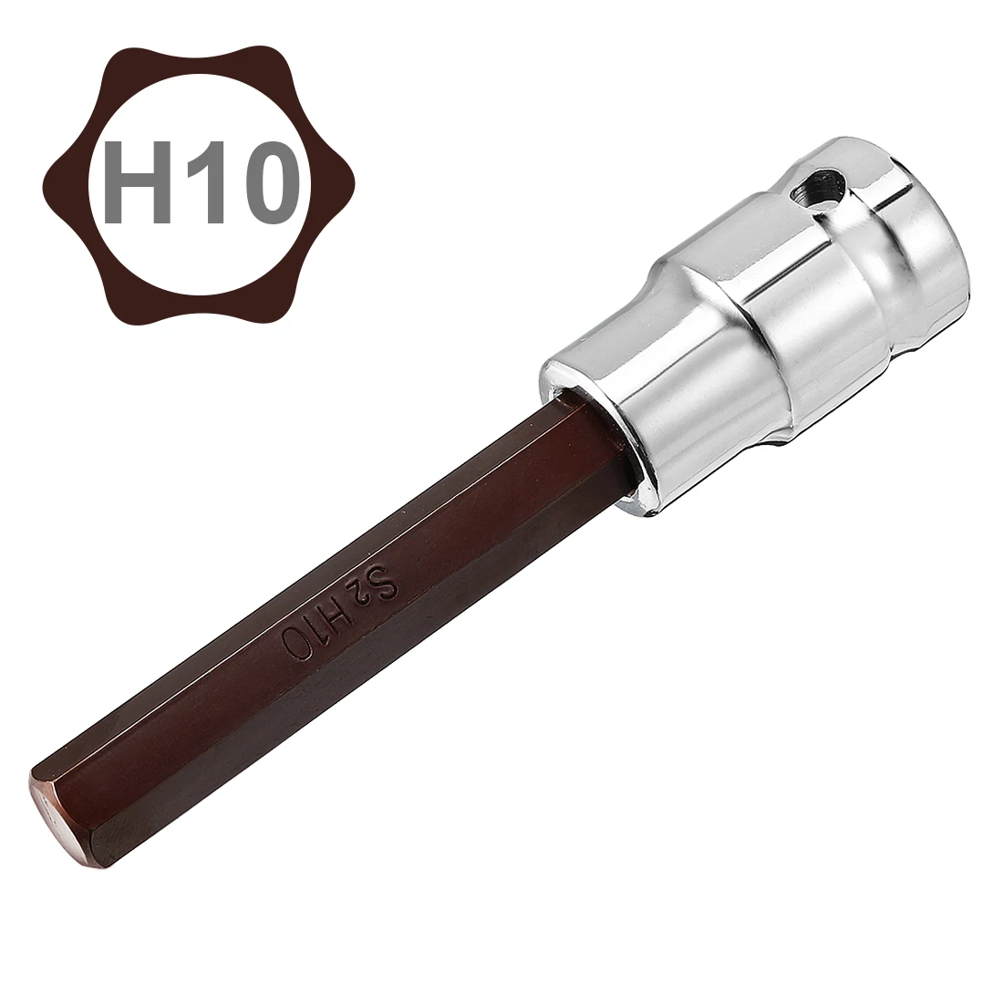uxcell 1/2-Inch Drive 10mm Hex Bit Extra Long Socket DIY hand-making Chrome Vanadium Steel S2 Steel Brass Tone Silver Tone
