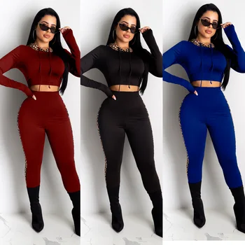 

Autumn Winter Women Two Piece Set Top and Pants Plus Size Tracksuit Sweatsuit Outfit Leopard Patchwork Casual Active Outfits