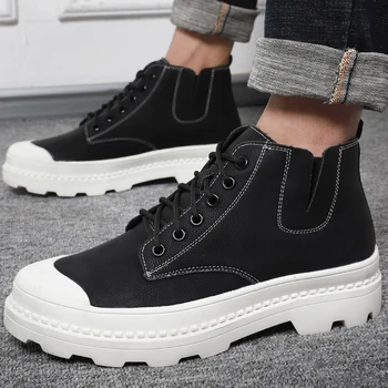 

Winter men shoes casual high-top Martin boots man warm ankle boot British style retro motorcycle leather shoes thick non-slip 44