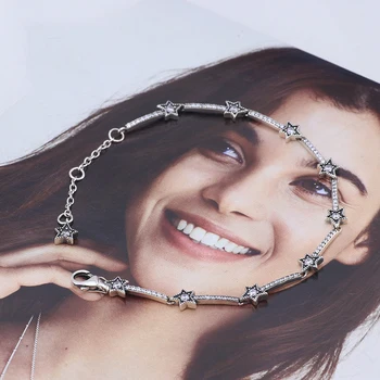 

Real 925 Sterling Silver New Star Of The Sky Shining Five Star Silver Bracelet Fit European Charm Bracelets Women Jewelry