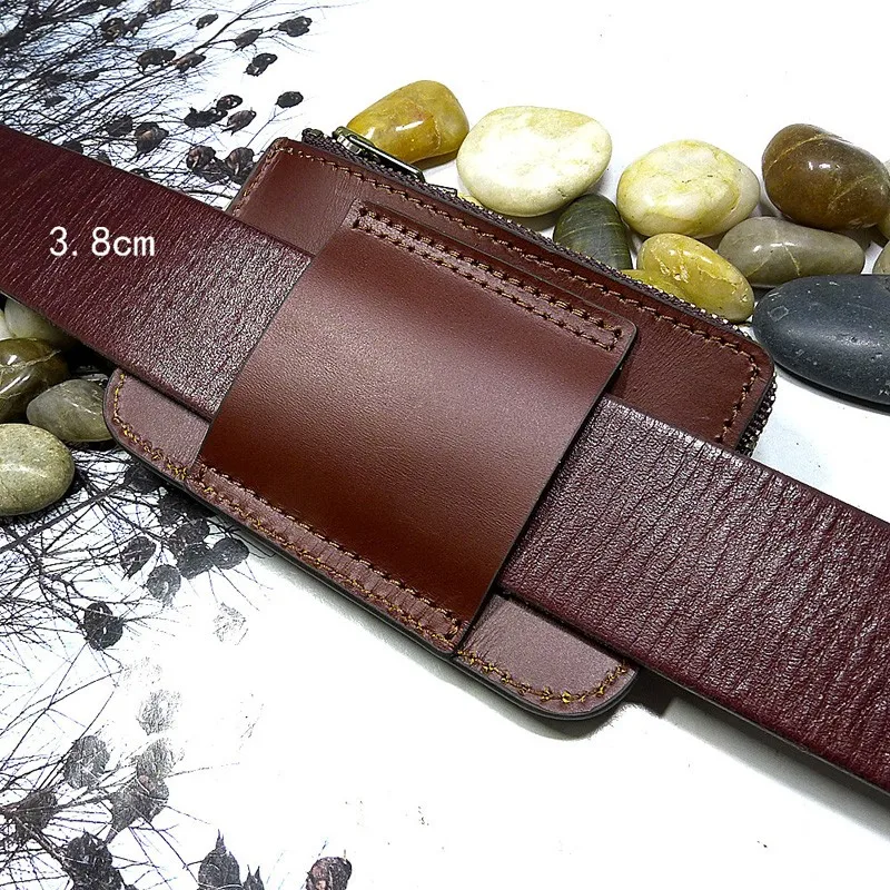 

blongk Zippered Waist Bag Genuine Leather Multi-functional Belt Pack Portable Card & ID Holder Car Key Case key Pouch LLHD-K