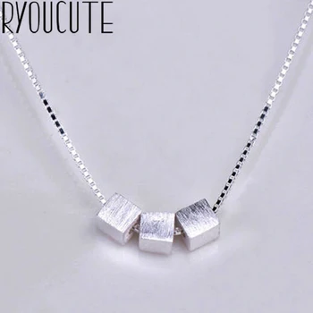 

Fashion 925 Sterling Silver Cube Box Necklaces For Women Long Necklaces Christmas Jewelry Wholesale Collar