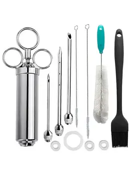 

Stainless Meat Injector Syringe Poultry Marinade Flavour Stainless Steel Meat Seasoning Injector Grill BBQ Kit With 3 Needles