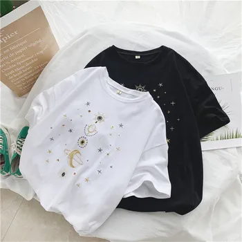 

Harajuku Korean Clothes T Shirt Summer Aesthetic Tops Camiseta Mujer 2020 Summer Short Sleeve Tee Black White Femme Plus Size