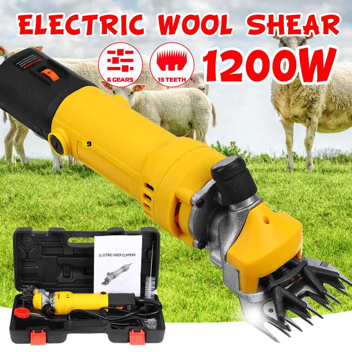 1200W Electric Sheep Shear Clipper Wool Goats Livestock Trimmer Grooming 220V 3 