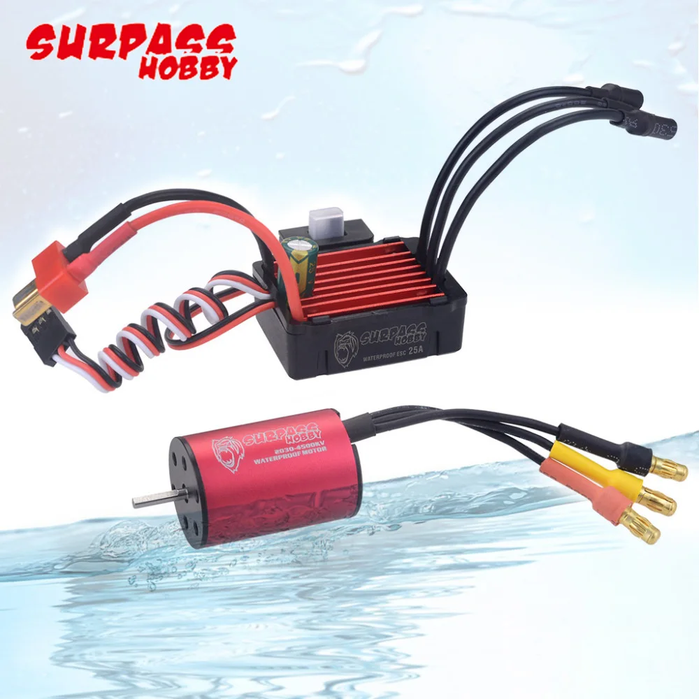 

Hot 2pcs/lot Surpass Hobby Waterproof Combo:2435 4500kv Brushless Motor and 25A Brushless Speed Controller For 1/16 RC Car