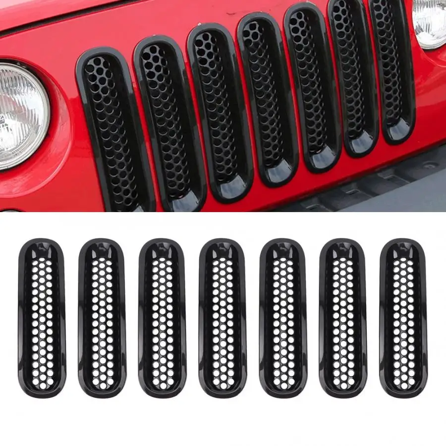 7 шт. Черный Автомобильный передний бампер сетка решетка подходит для Jeep Wrangler JK 2007