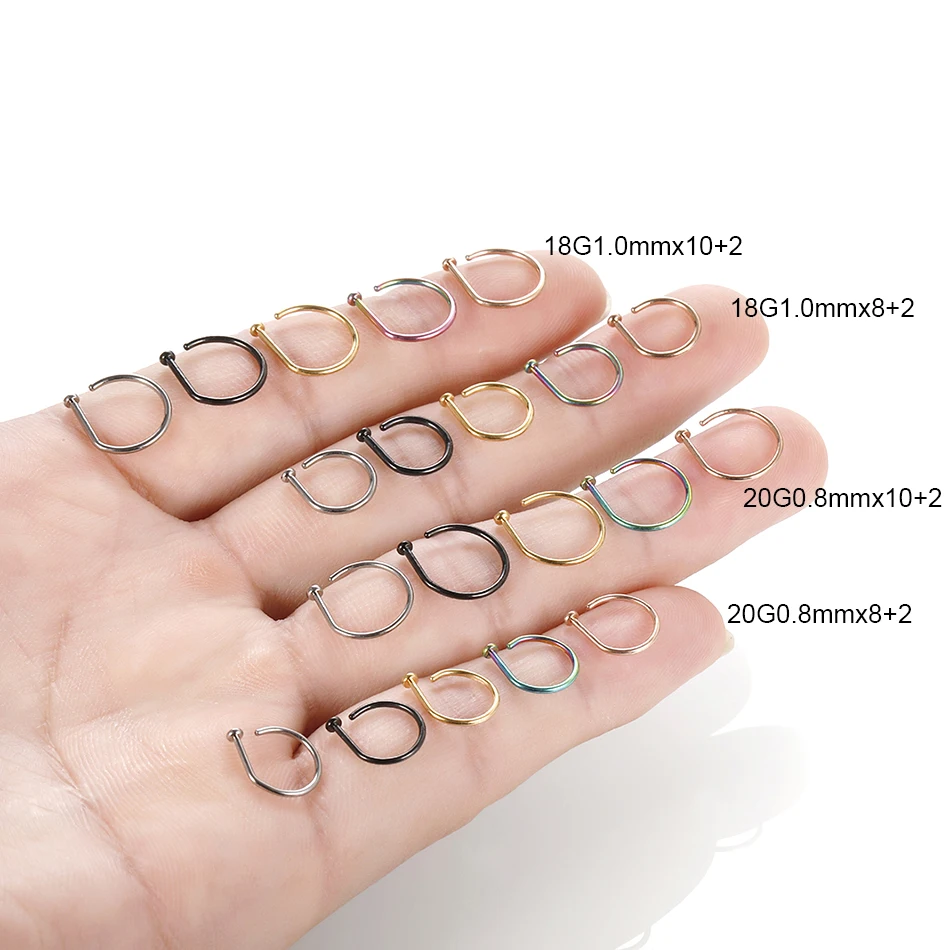 1PC G23 Titanium Colorful D Shape Nose Hoop Rings Loop Ear Cartilalge Piercings Nostril Nariz Piercings Body Jewelry 18G 20G nose rings piercing jewelry body piercing jewelry body jewelry