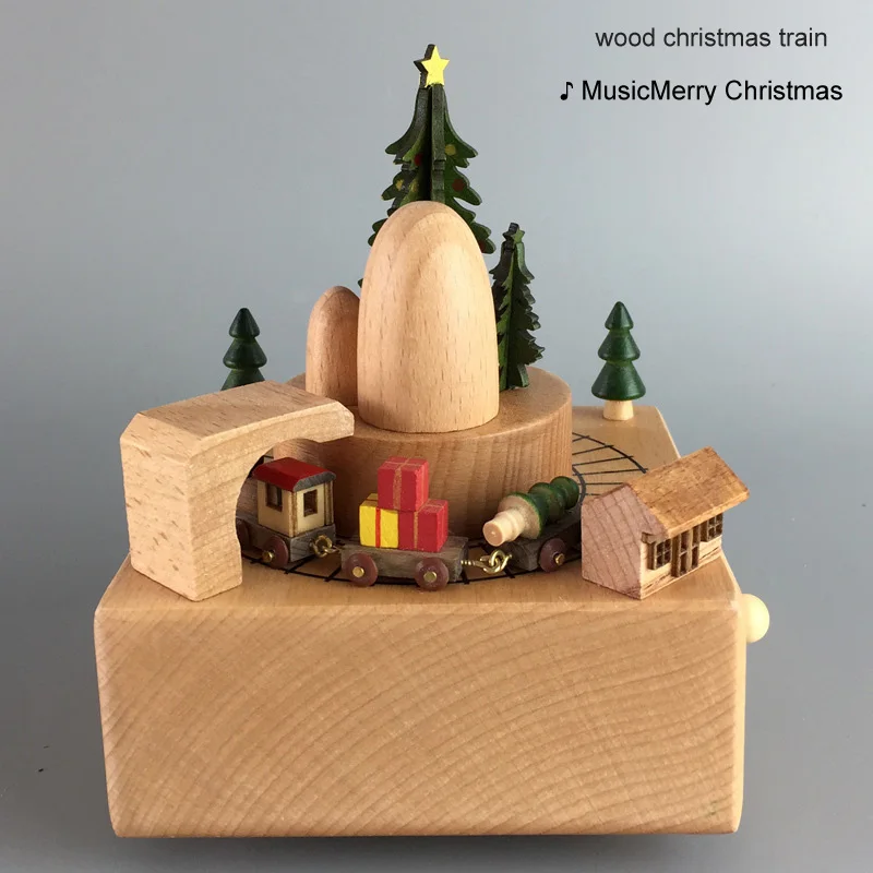 12 wood Xmas train Рождественский год аксессуары для домашнего декора изделия из дерева каваи Ретро подарок на день рождения Детская игрушка карусель музыкальные коробки - Цвет: 12 wood Xmas train