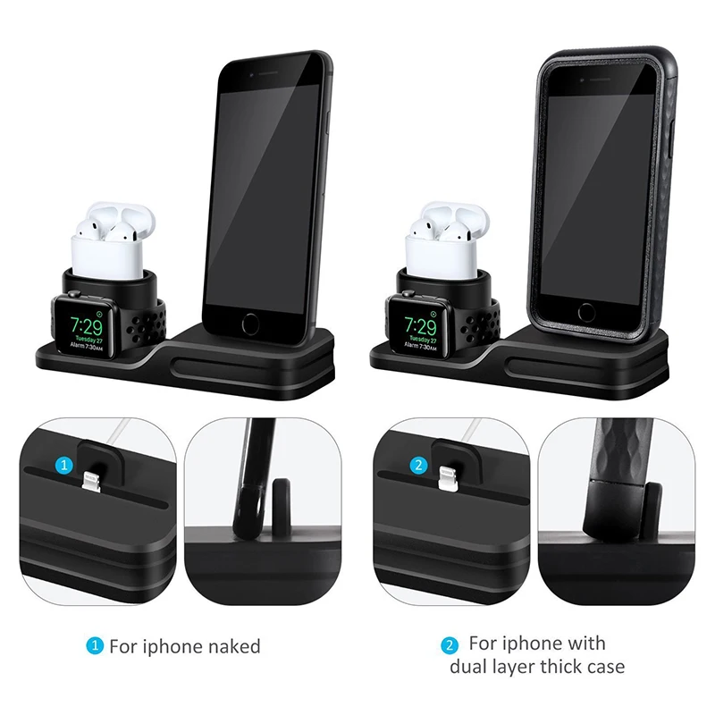 3 in 1 Charging Dock Holder For Iphone X Iphone 8 Iphone 7 Iphone 6 Silicone charging stand Dock Station For Apple watch Airpods (2)