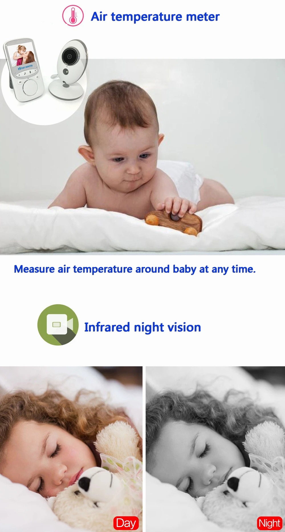 Видеоняня VB605 2 Way Talk baby камера беспроводной детский телефон ЖК-дисплей детская Колыбельная температура ночного видения