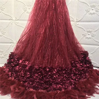 

Madison Hot Selling Nigerian 3 D Lace Applique Flower With Beads For Dress Latest African Tulle Lace Fabric 5yards/lot