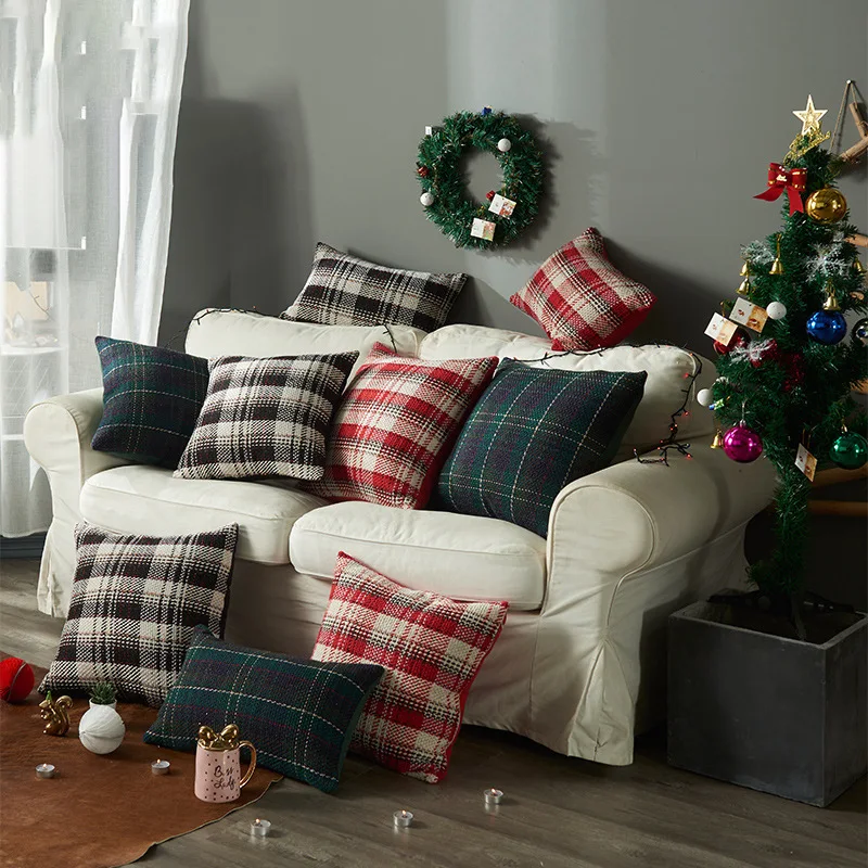 

Pillow case 45 * 45CM Christmas wool plaid pillowcase Home Hotel square decorative pillowcase Cloth comfortable and stylish
