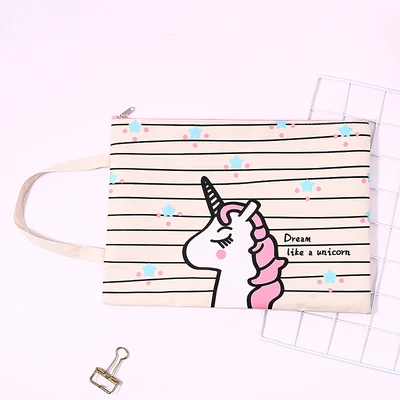 New Cute Cartoon Unicorn Colorful File Bag A4 Document Bag Oxford File Folder Stationery Filing Product School Office Supply - Color: White
