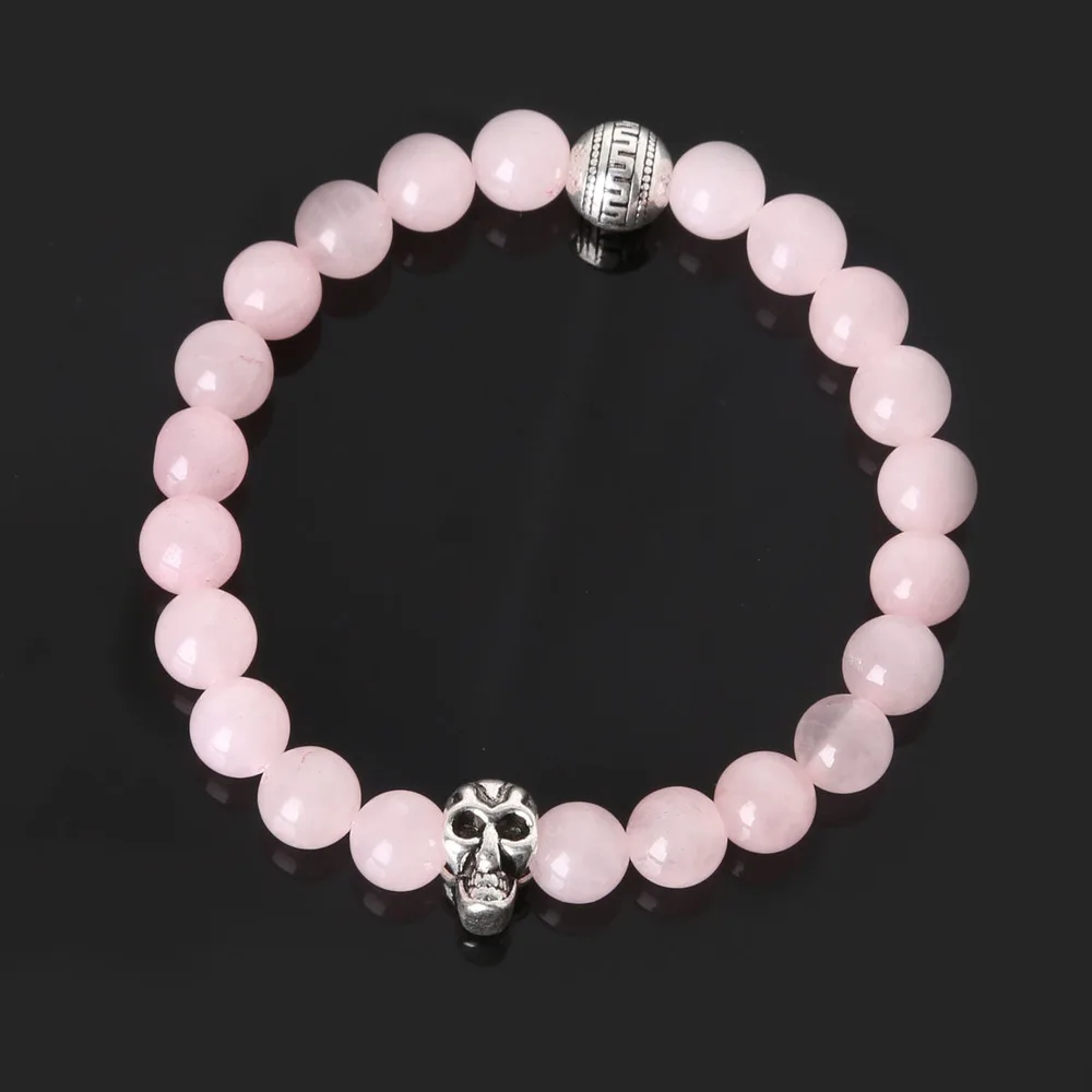 Rose Quartz Тигровый глаз Будда из натурального камня бусины браслеты лавы круглые бусины эластичность веревка для мужчин и женщин браслет - Окраска металла: Rose Quartz