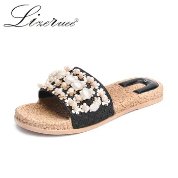 

Womens Summer Shellfish Beaded Flat With Slippers Fashion Wild Outer Wear Female Slippers Casual Cute Beach Shoes Ladies