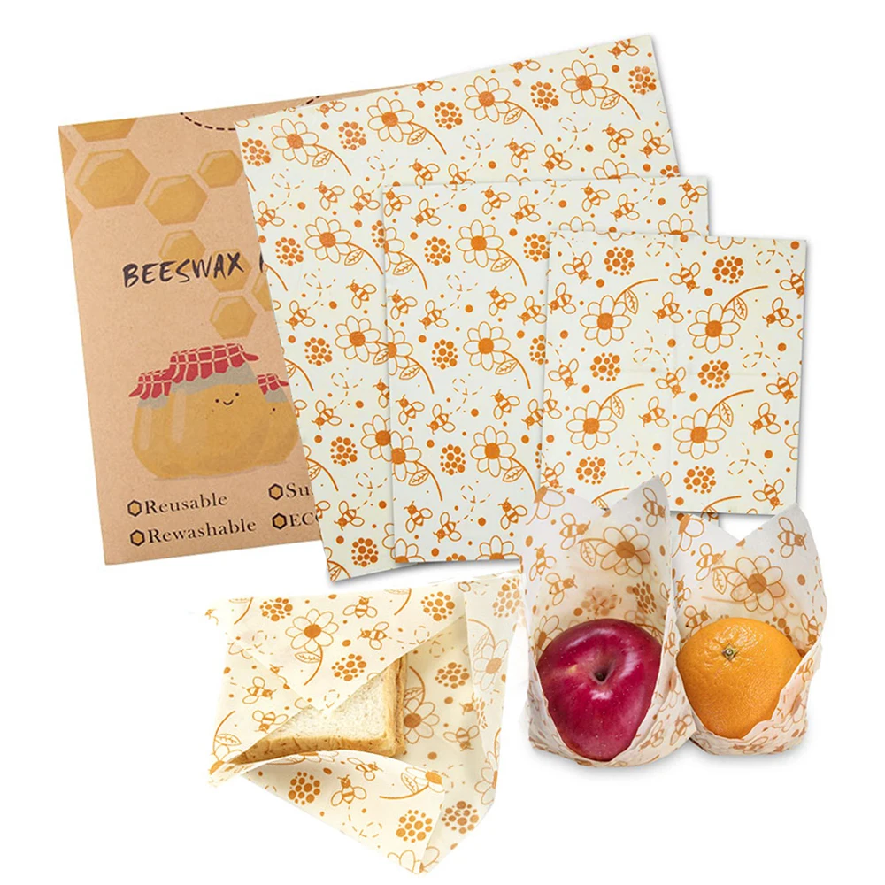 

3PCS Eco Friendly Reusable Food Wraps Lid Cover Silicone Seal Fruit Storage Stretch Wrap Fresh Keeping Sandwich Beeswax Cloth