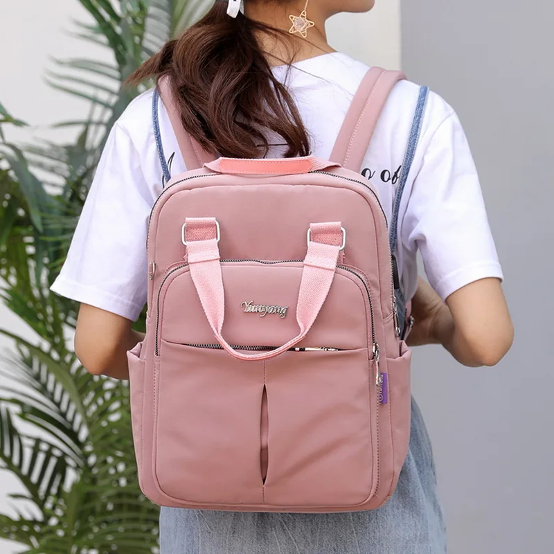 Женские рюкзаки с большой емкостью и usb зарядкой, Брендовые однотонные школьные сумки для девочек-подростков, модные женские рюкзаки с несколькими карманами розового цвета