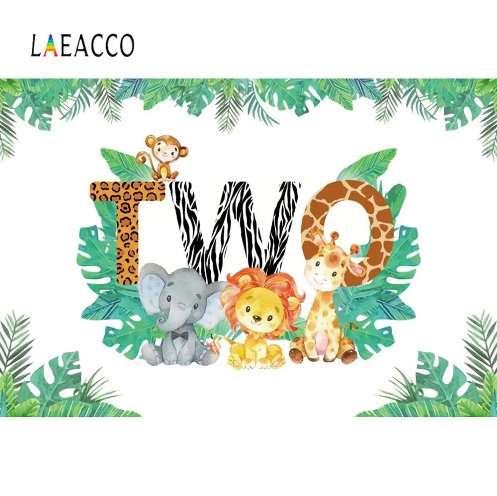 

Laeaco Jungle Safari Birthday Party Monkey Lion Elephant Customized Poster Portrait Photographic Background Photo Backdrop Photo