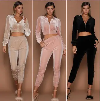 

Spring Autumn Women Sets Sportswear Warm Velvet Tracksuit Long Sleeve 2 Pieces Zipper Sweatshirt Pant Casual Suits