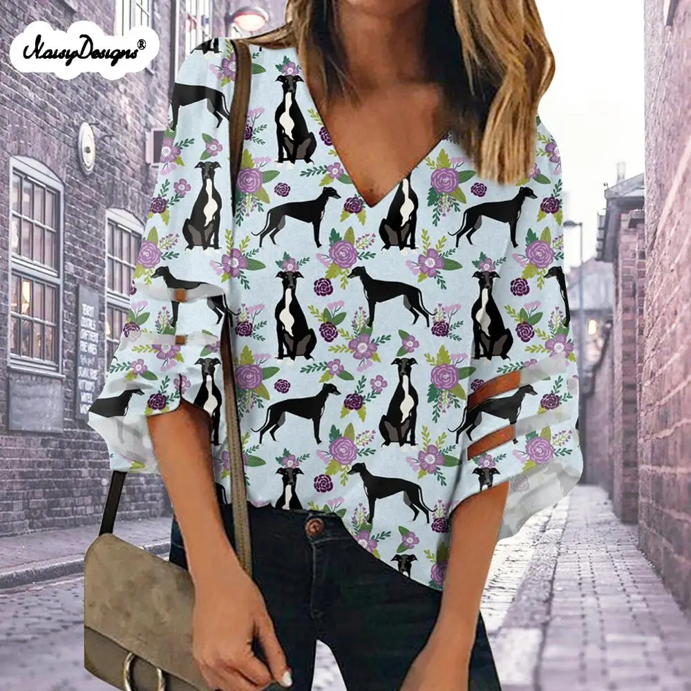 Noisydesign Женские топы и блузки Tunnic Blusas 2020 verano Flower серый с принтом собаки женская