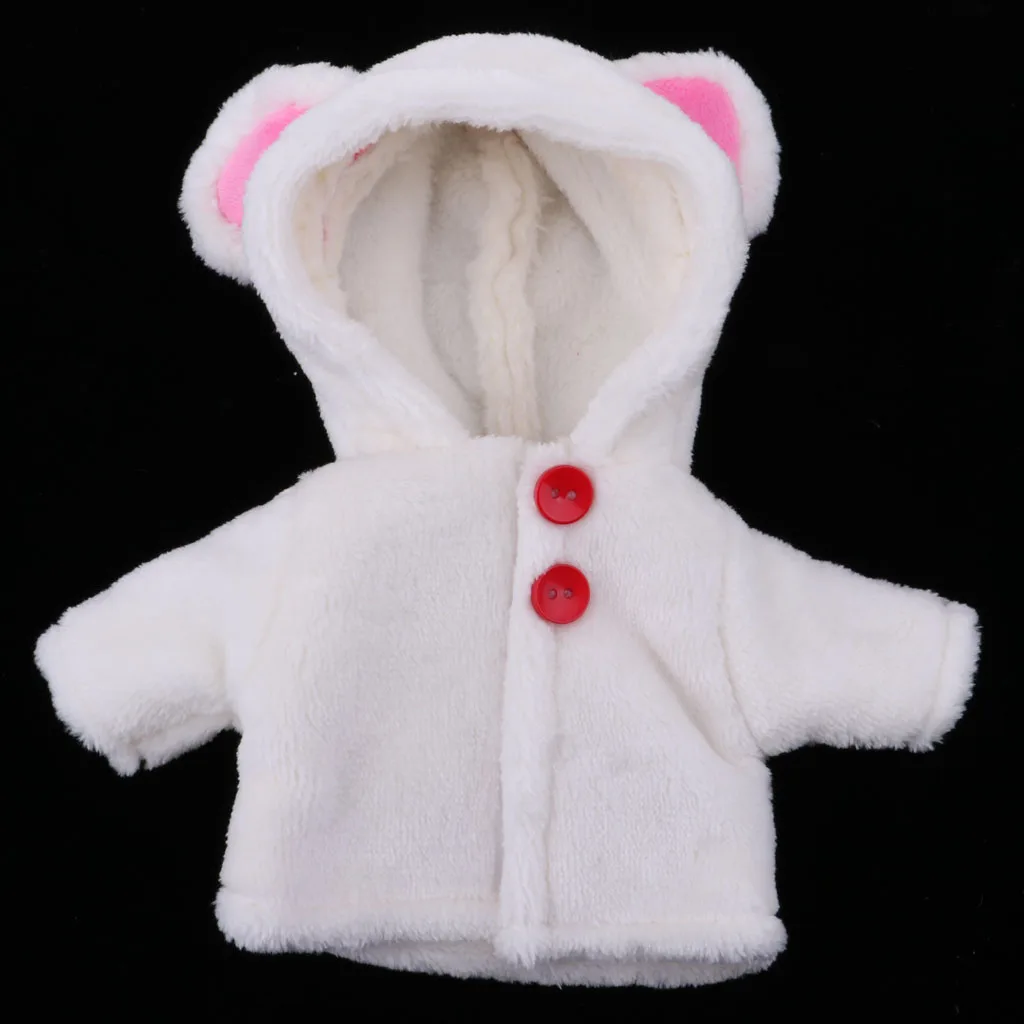Handmade Winter Plush Coat with Ear Hat for 25cm Mellchan Doll Accs White