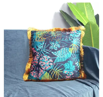 

Animal Forest Pattern Cushion Cover Imitation Silk 45x45cm Cushion Cover with Gold Tassel Home Decoration Sofa Pillow Cover