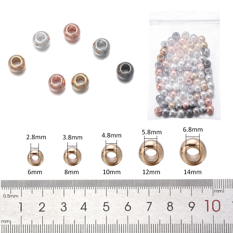 20-100pcs/Lot 6 8 10 12 14mm CCB Spacer Beads Round Loose Bead Big Large Hole Beads For Jewelry Making  DIY Bracelet Wholesale