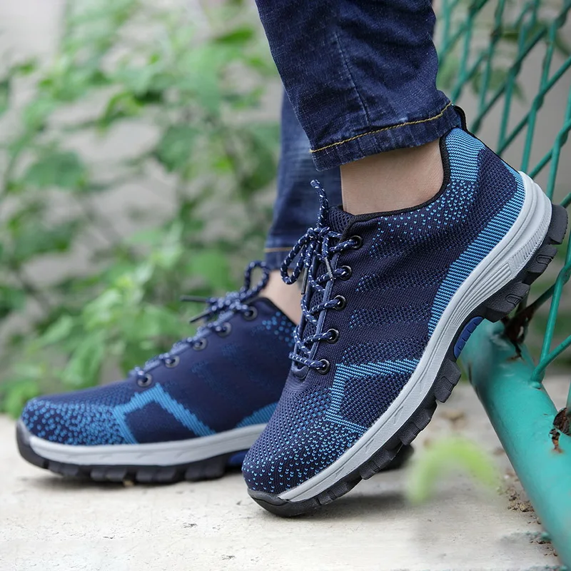 

2019 Men's Breathable Sneakers Steel Toe Cap Work Safety Shoes Men Outdoor Puncture Proof Construction Safety Boots Shoes