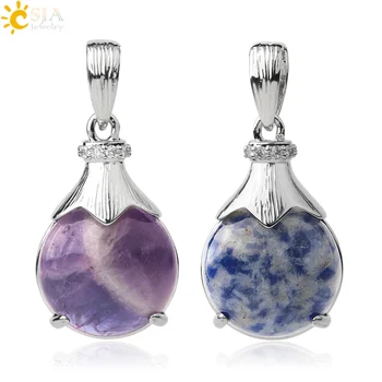 

CSJA Natural Crystal Stone Cabochon Pendant Round Small Crown Rhinestone Pendants for DIY Necklace Women Girl Charm Jewelry G552