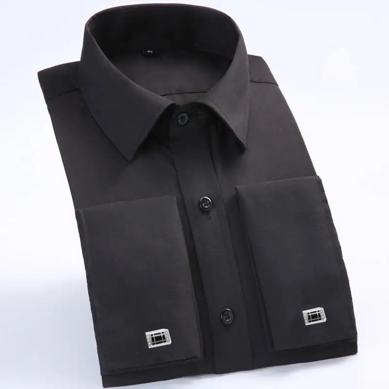 Men's Dress Shirts Loose French Cuff Regular Fit Luxury Striped Business Long Sleeve Cufflinks Social Pluse Size 6XL
