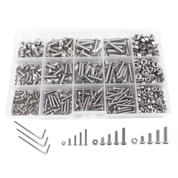 

ELEG-Screw and Nut Kit,Machine Screw and Nut Kit, 500 Pcs M3 M4 M5 Stainless Steel Button Head Hex Socket Head Cap Bolts Screws