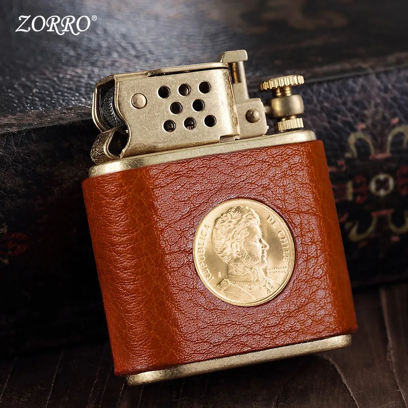 

Lighters Not ZippoNew Zorro Pure Copper Retro Kerosene Lighter Leather Windproof Old-fashioned Creative Personality