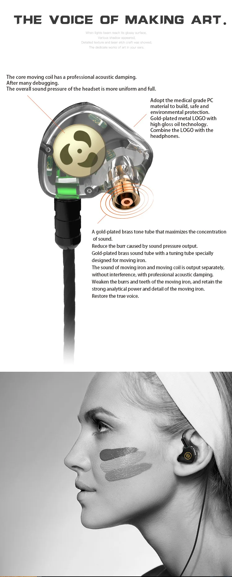 Auriculares BGVP DS1 PRO HIFI 1DD+ 2BA tecnologia hidrida en la oreja tipos de IEM OCC con micrófono/OCC chapado con cable MMCX