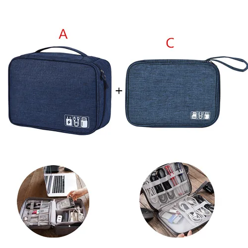 Navy Blue Дорожный кабель зарядное устройство провод сумка портативный USB гаджет линия машина наушники Органайзер зарядный кабель для хранения чехол Аксессуары - Цвет: Navy Blue