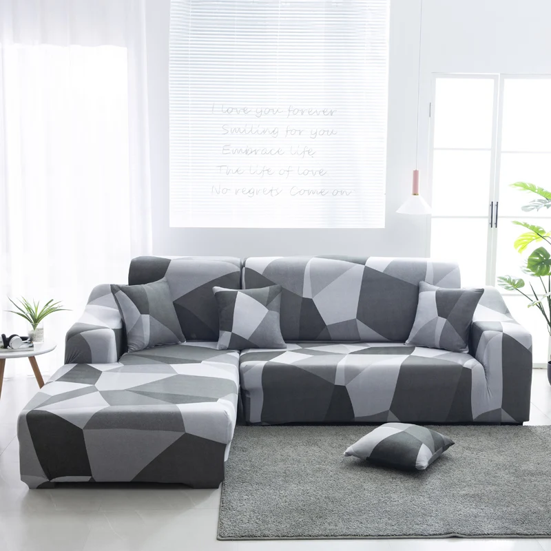 

Modern Geometric Elastic Sofa Cover For Living Room Sofa Gray Plaid Slipcovers Elastic Protector 1/2/3/4 Seater Sofa Cover
