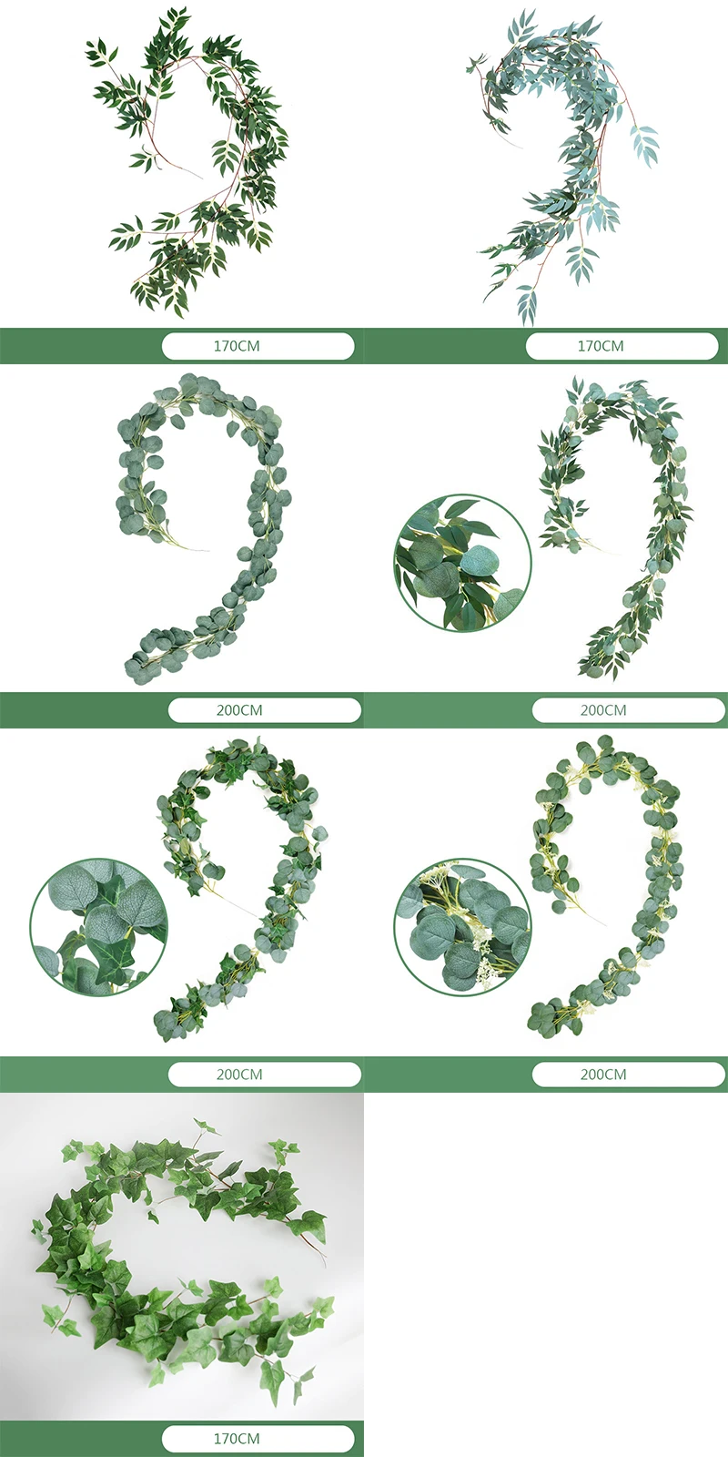 JAROWN Artificial Eucalyptus Vine Home Decoration Willow Leaf Rattan Plants Wall Hanging DIY Garland Wedding Decor Garden Sztuczne Kwiaty (111)