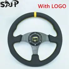 Универсальный 1"(330 мм) гоночный руль черного и желтого цвета, игровой плоский спортивный руль поставляется с роговой кнопкой